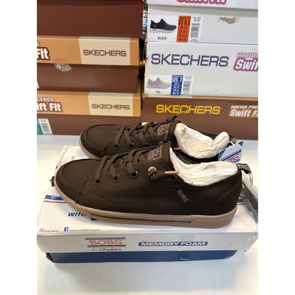 Skechers BOBS B Cute 2.0 Sneakers Women 8 Chocolate Brown Canvas Vegan 0765